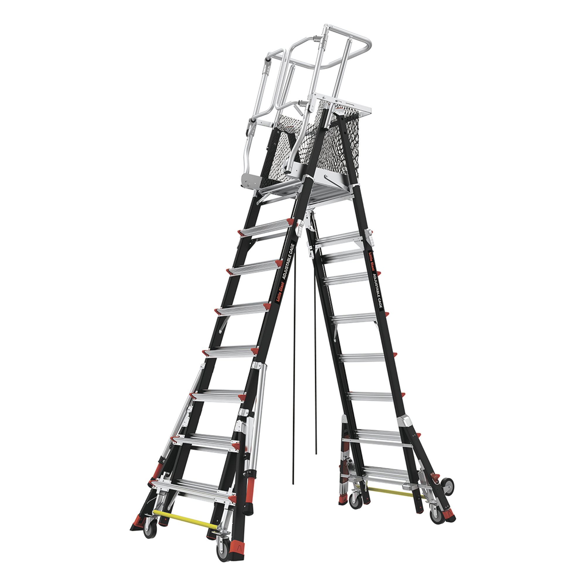 Escalera de Fibra de Vidrio con Jaula de 8'-14' (2.44 - 4.27 m). Con Ajuste en Ruedas (RATCHET™ Leveler) (SKU:18515-817).