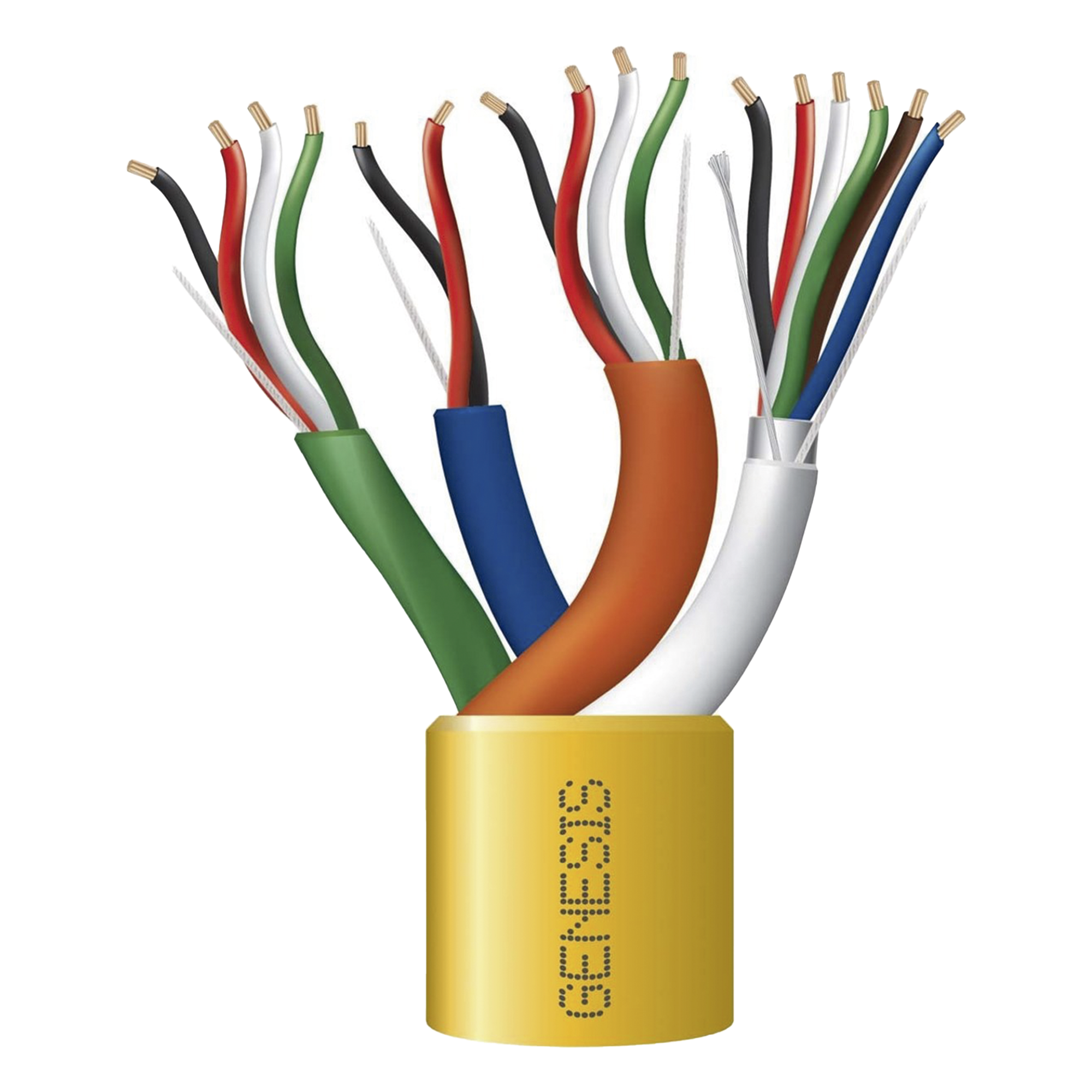 Carrete de Cable de 305 Metros (1000 Pies) / Color Amarillo / Compuesto por 6 x 22 AWG blindado, 4 x 18 AWG, 4 x 22 AWG, y 2 x 22 AWG / Para Aplicaciones en Control de Acceso — GENESIS · SKU 2196-1002