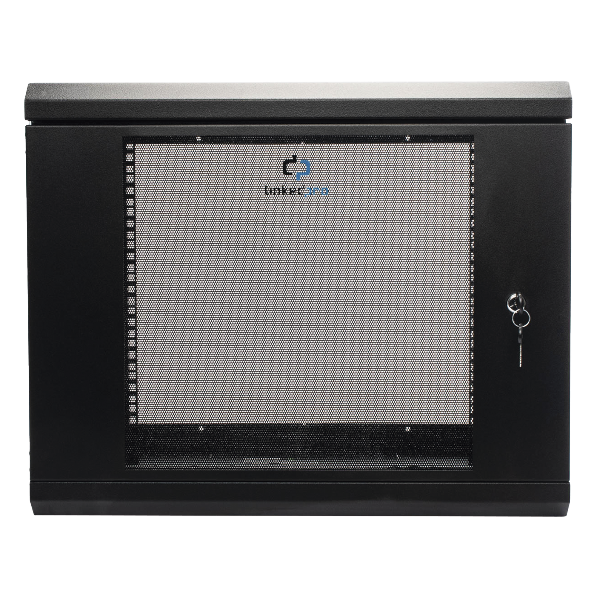 Gabinete de Pared de 9U con Puerta de Cristal Templado, 455 mm de Profundidad, Rack de 19'', Acero Reforzado Color Negro. — LINKEDPRO · SKU SR1909LH3G