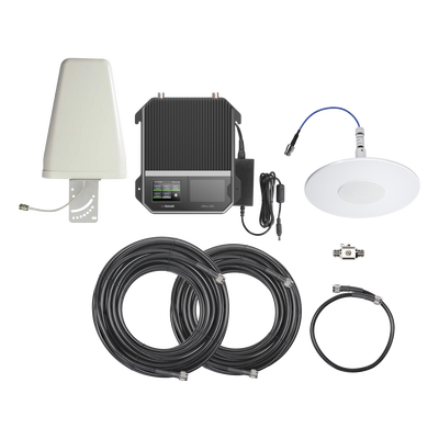 KIT Amplificador Office 200 4G LTE, 3G y VOZ con antena direccional. Especial para cubrir áreas de hasta 1600 Metros Cuadrados por ser de grado comercial e industrial. Soporta múltiples operadores, tecnologías y usuarios.