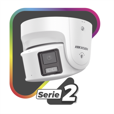 [PROTECCIÓN ACTIVA] Turret IP Panorámica 8 Megapíxel / 2 Lentes 4 mm (180°) / Imagen a Color 24/7 (ColorVu) / PoE / WDR 130° / IP67 / ACUSENSE / Luz Estroboscópica y Alarma Audible / 30 mts Luz Blanca / Micro SD