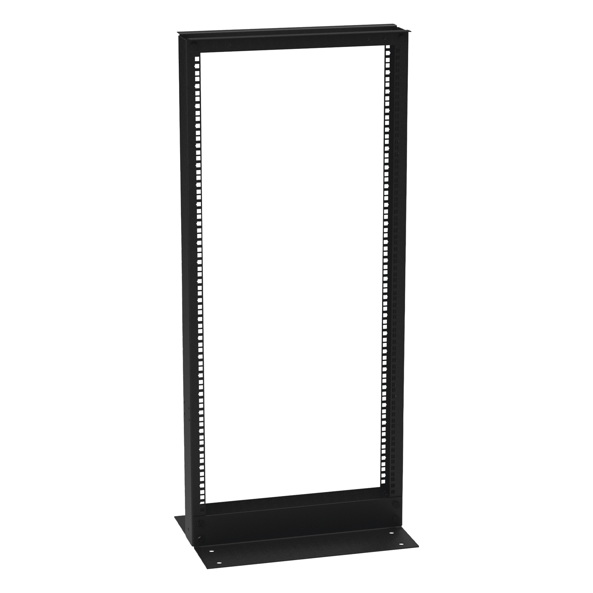 Rack de 2 Postes (Doble Perforación), Estándar 19", 24 Unidades, Fabricado en Acero, Base "L" para Anclar a Piso. — LINKEDPRO BY EPCOM · SKU EI-RL-5524-DR