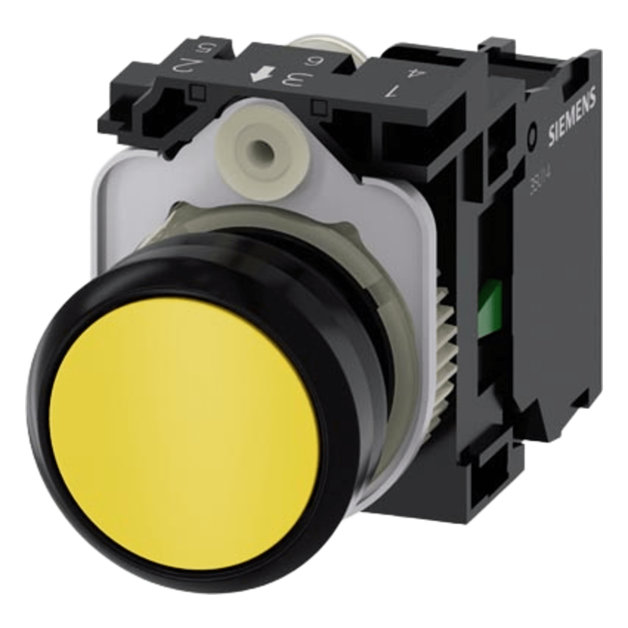 Botón 3SU11000AB301BA0 Sirius 22mm, Color Amarillo, Incluye soporte y contacto Normalmente Abierto. — SIEMENS · SKU 3SU11000AB301BA0