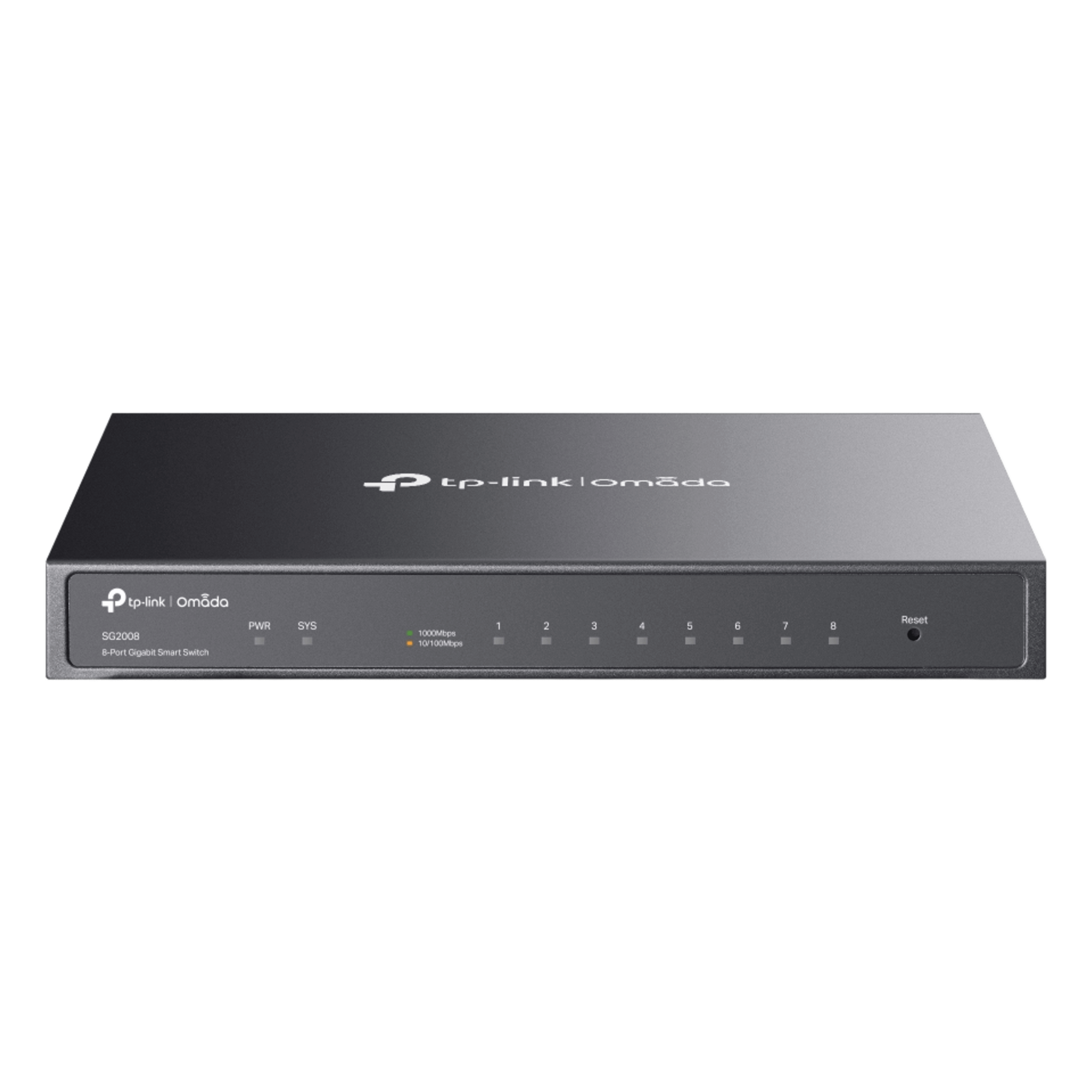 Switch Administrado Gigabit 8 Puertos / Omada SDN / 16 Gbps Capacidad Switching / Gestión Cloud y Local / VLAN / QoS / ACL / Sin Ventiladores / Montaje Pared-Escritorio — TP-LINK · SKU TL-SG2008
