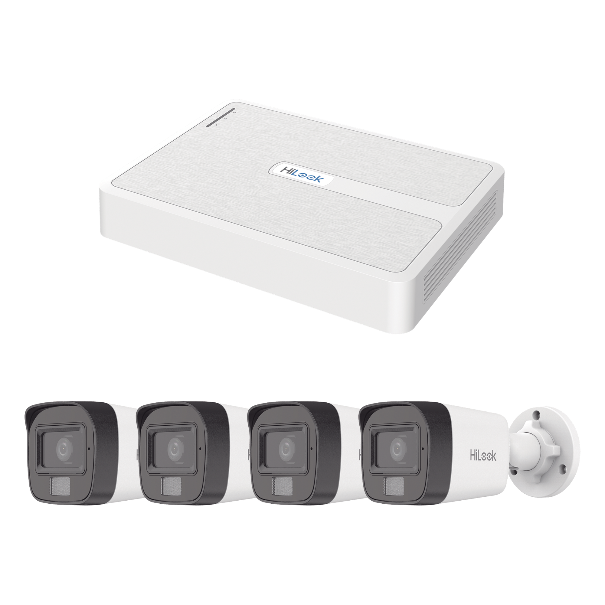 Kit IP 2 Megapixel / NVR de 8 Canales con 8 Puertos PoE / 4 Cámaras IP Bala Dual light para Exterior / Micrófono Integrado — HiLook by HIKVISION · SKU KIPH4B4MP/A