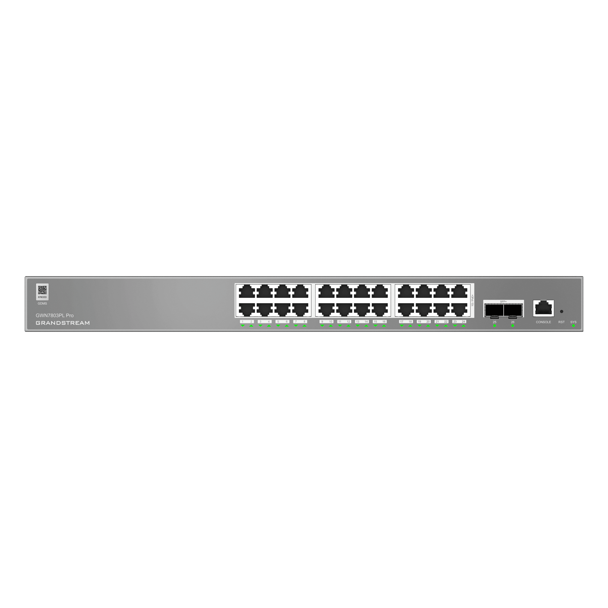 Switch de Red Empresarial L2++ / Serie GWN7800 Pro / 24 Puertos Gigabit PoE 250W / 2 Puertos SFP+ / Gestión Cloud GDMS / VLAN 4K / QoS Avanzado / Seguridad Integral — GRANDSTREAM · SKU GWN7803PL-PRO