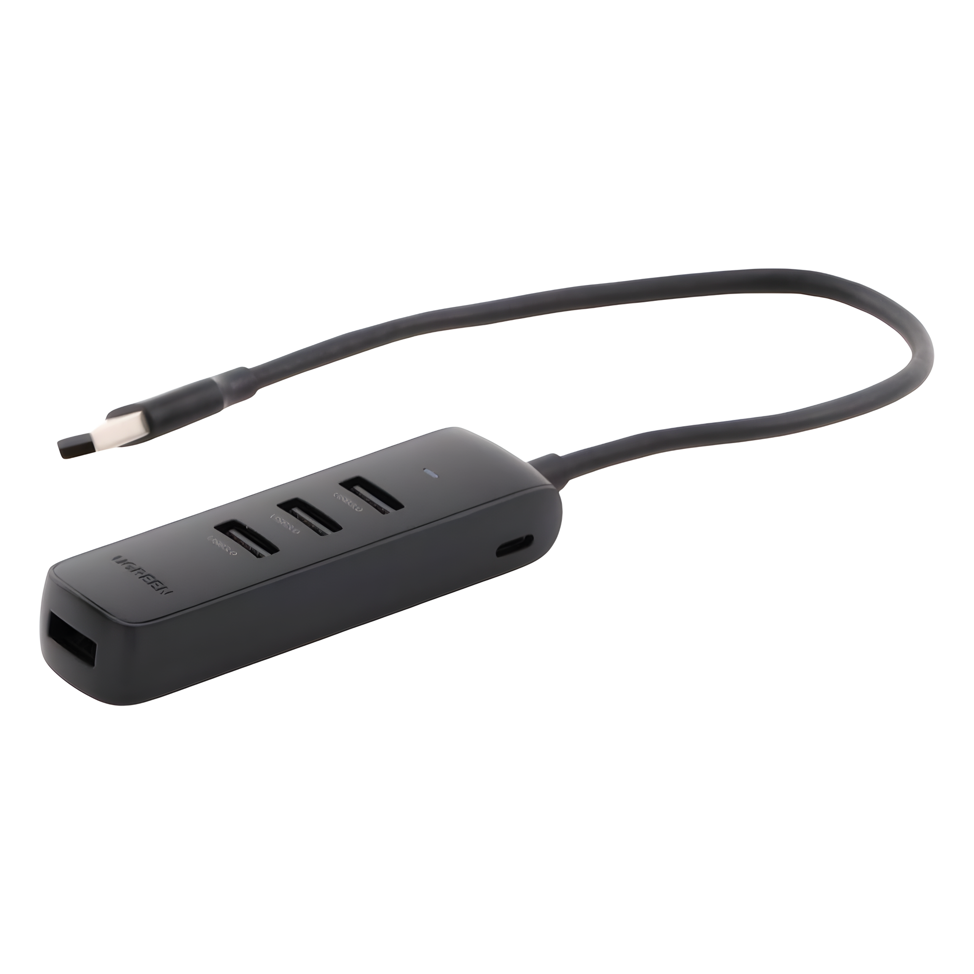 HUB USB-A 3.0 4 en 1 | 4 Puertos USB-A 3.0 (5Gbps) | Cable de 25 cm | Indicador Led | Ideal para Transferencia de Datos | Entrada USB-C para alimentar equipos de mayor consumo como discos duros | Color Negro.