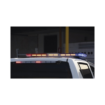 Barra de luces de 47" rojo/azul, 88 LED, con control de tráfico en color ámbar, ideal para equipar unidades de seguridad publica