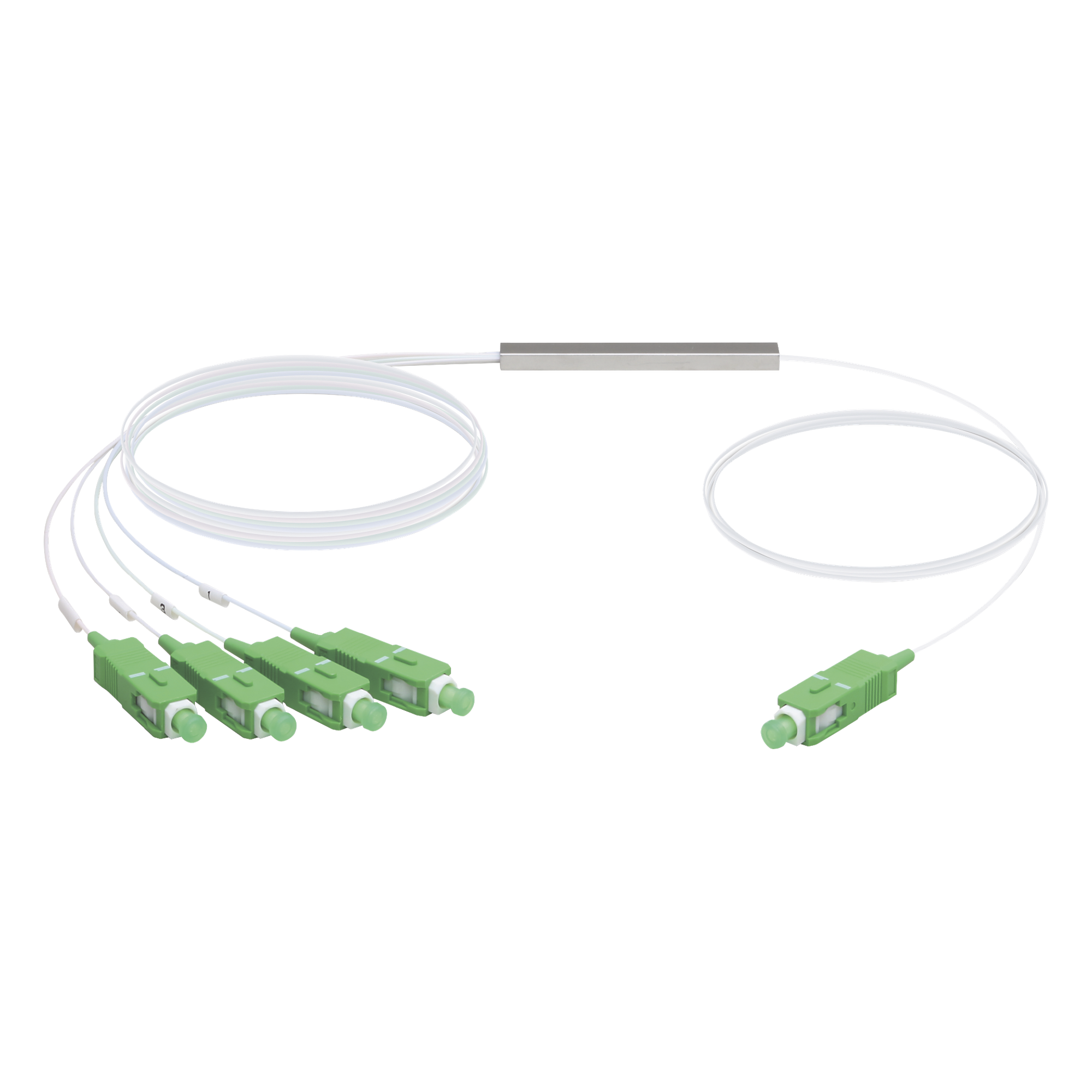 UFiber Splitter (Divisor Óptico) PLC 1 x 4, con conectores SC/APC — UBIQUITI · SKU UF-SPLITTER-4