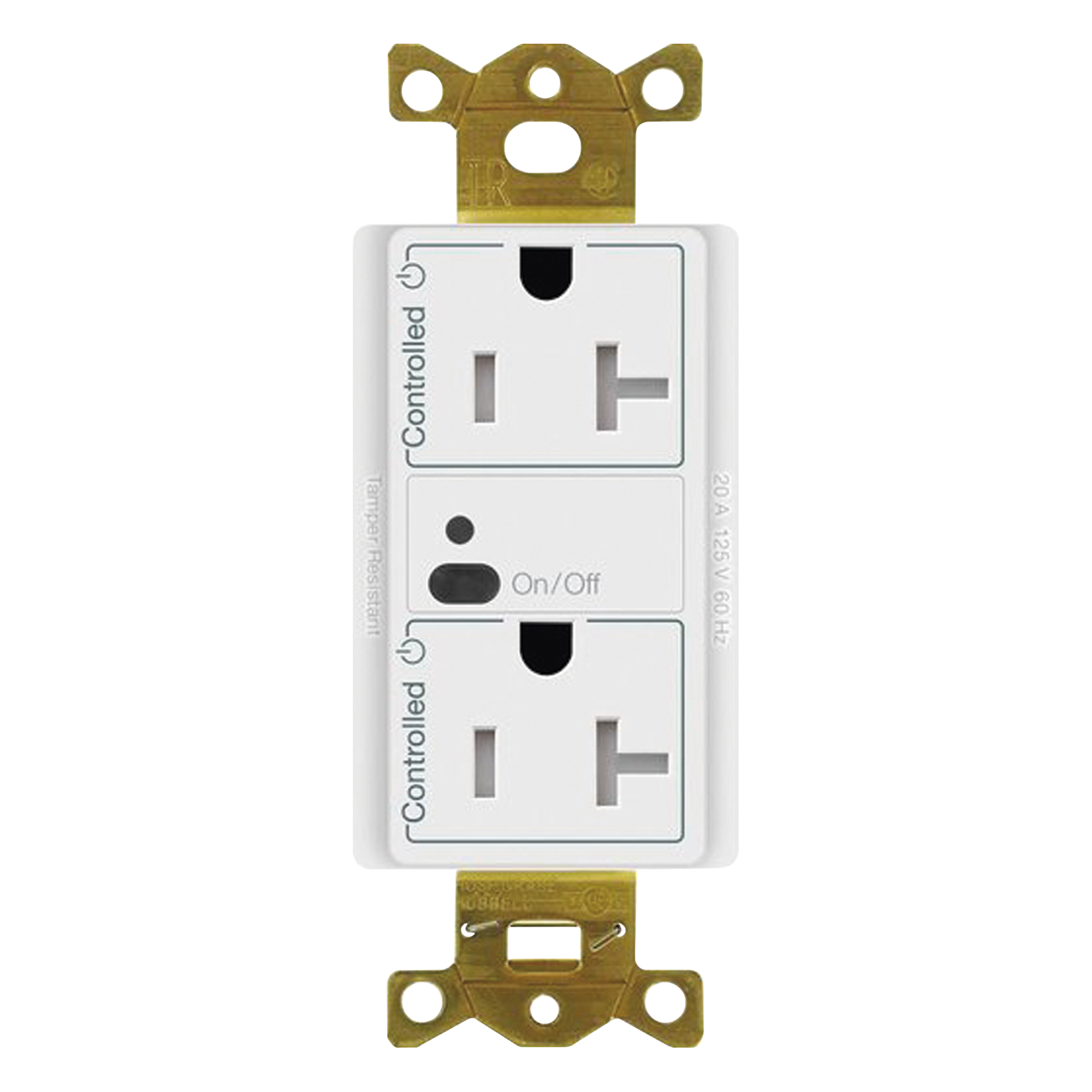 Receptáculo inalámbrico de 20 A tipo split con un contacto controlado y uno de alimentación continua, tecnología Clear Connect, para sistema Vive de Lutron, color blanco — LUTRON ELECTRONICS · SKU CAR2S20STRWH