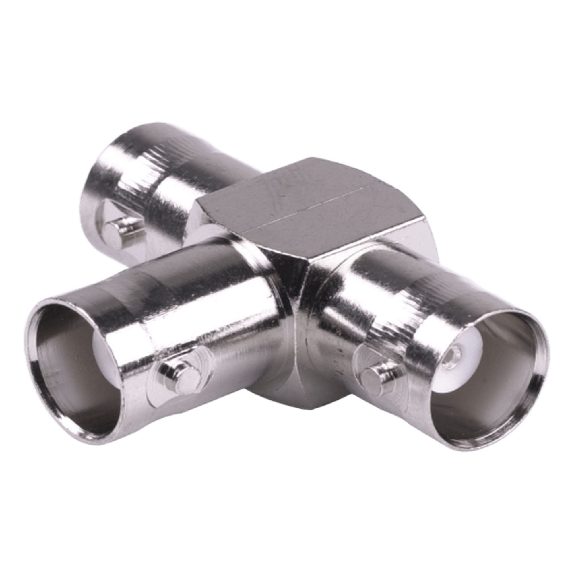 Adaptador Triple en T para 50 Ohm de BNC Hembra a Doble BNC Hembras, Níquel/ Plata/ Teflón. — RF INDUSTRIES,LTD · SKU RFB-1131