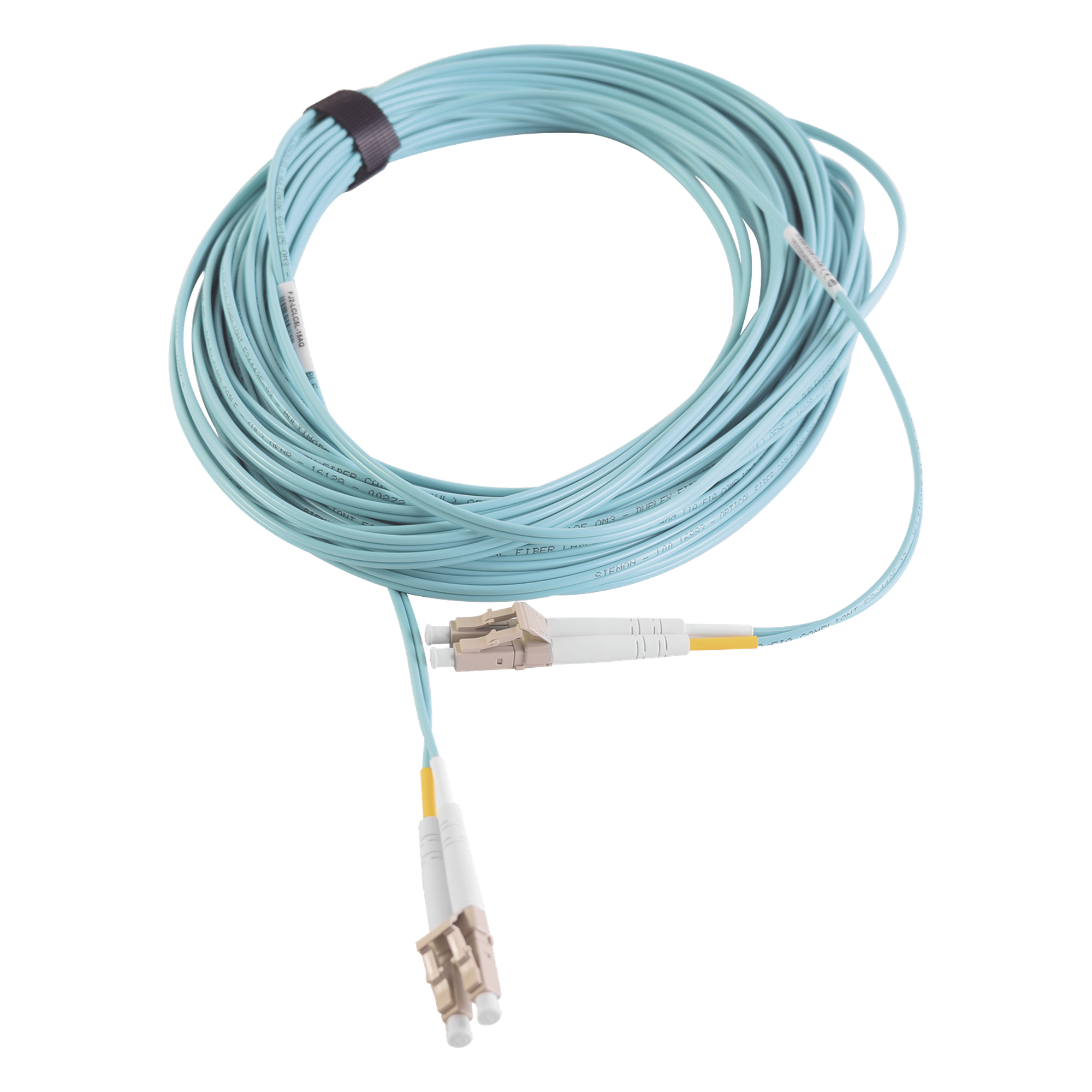 Jumper de Fibra Óptica Multimodo 50/125 XGLO OM3, LC-LC Duplex, OFNR, Color Aqua, 7 Metros (22.97 Pies) — SIEMON · SKU FJ2-LCLC5L-07AQ