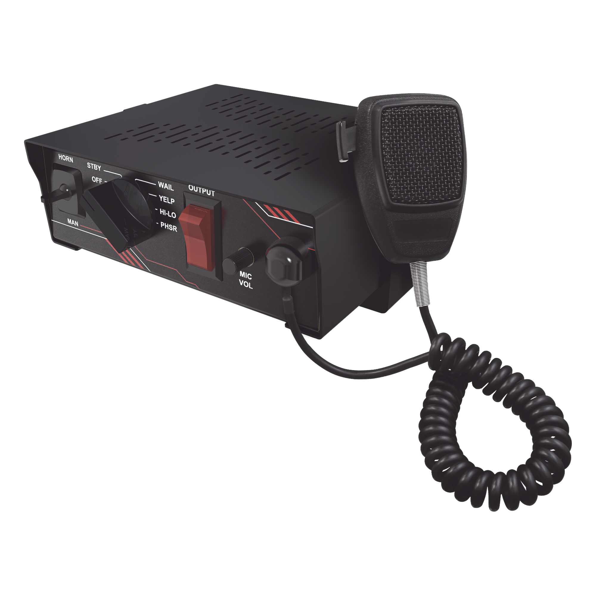 Sirena Vehicular de 100W de Potencia, Con Switch Giratorio de 6 posiciones y Micrófono Integrado de Uso Rudo — SIGNALPRO · SKU SP101