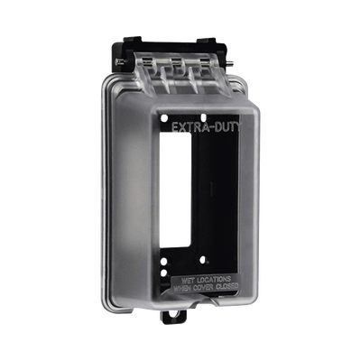 Caja Protectora de Contactos para Exterior / Policarbonato de Alto Impacto / Protección NEMA 3R / 127V 15A 60Hz / Tapa Transparente Base Negra / Resistente a Intemperie UV