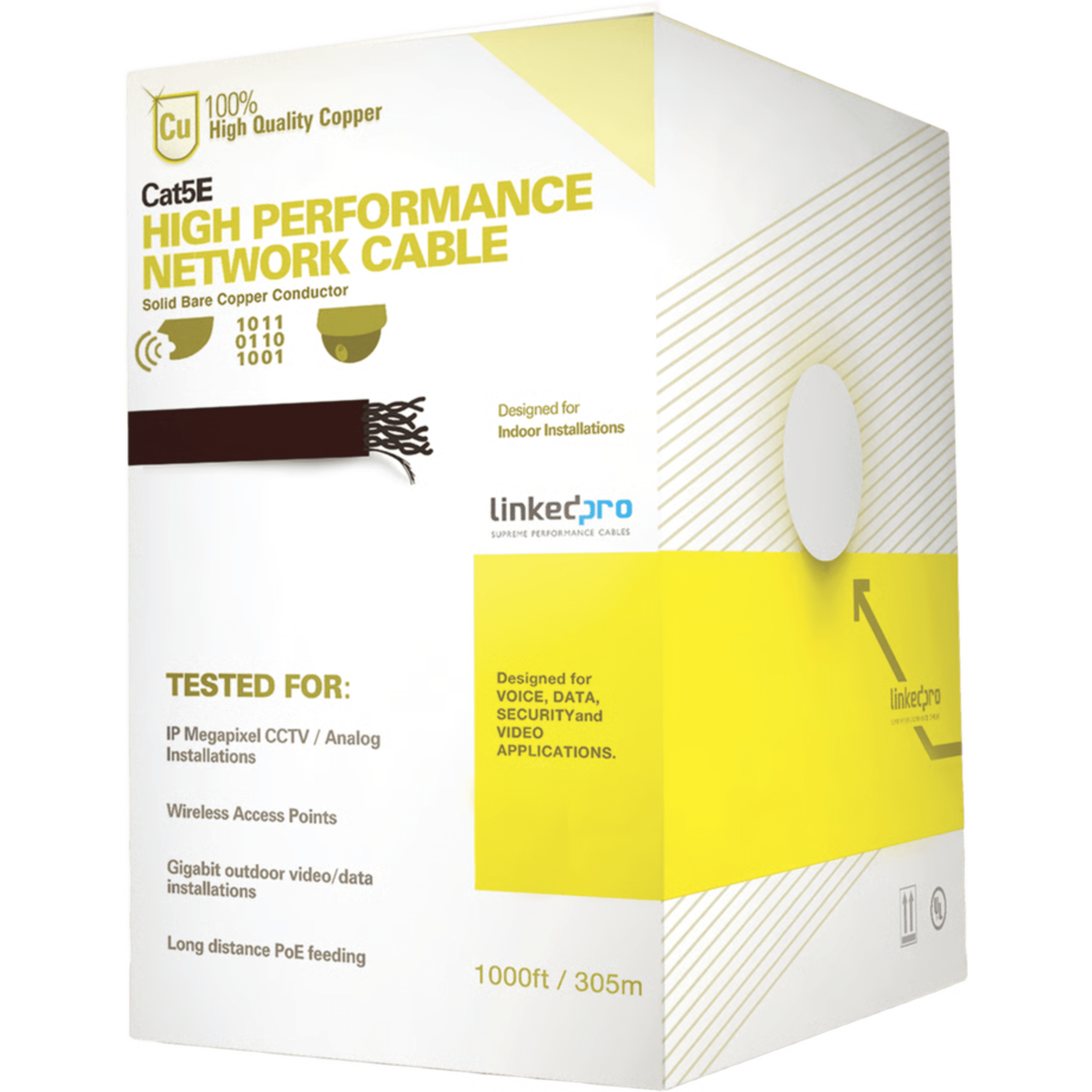Bobina de Cable UTP / Cat5e / 305 m (1000 ft) / 24 AWG / 100% Cobre / PoE / Interior / Blanco — LINKEDPRO BY EPCOM · SKU PRO-CAT-5E-W-V2