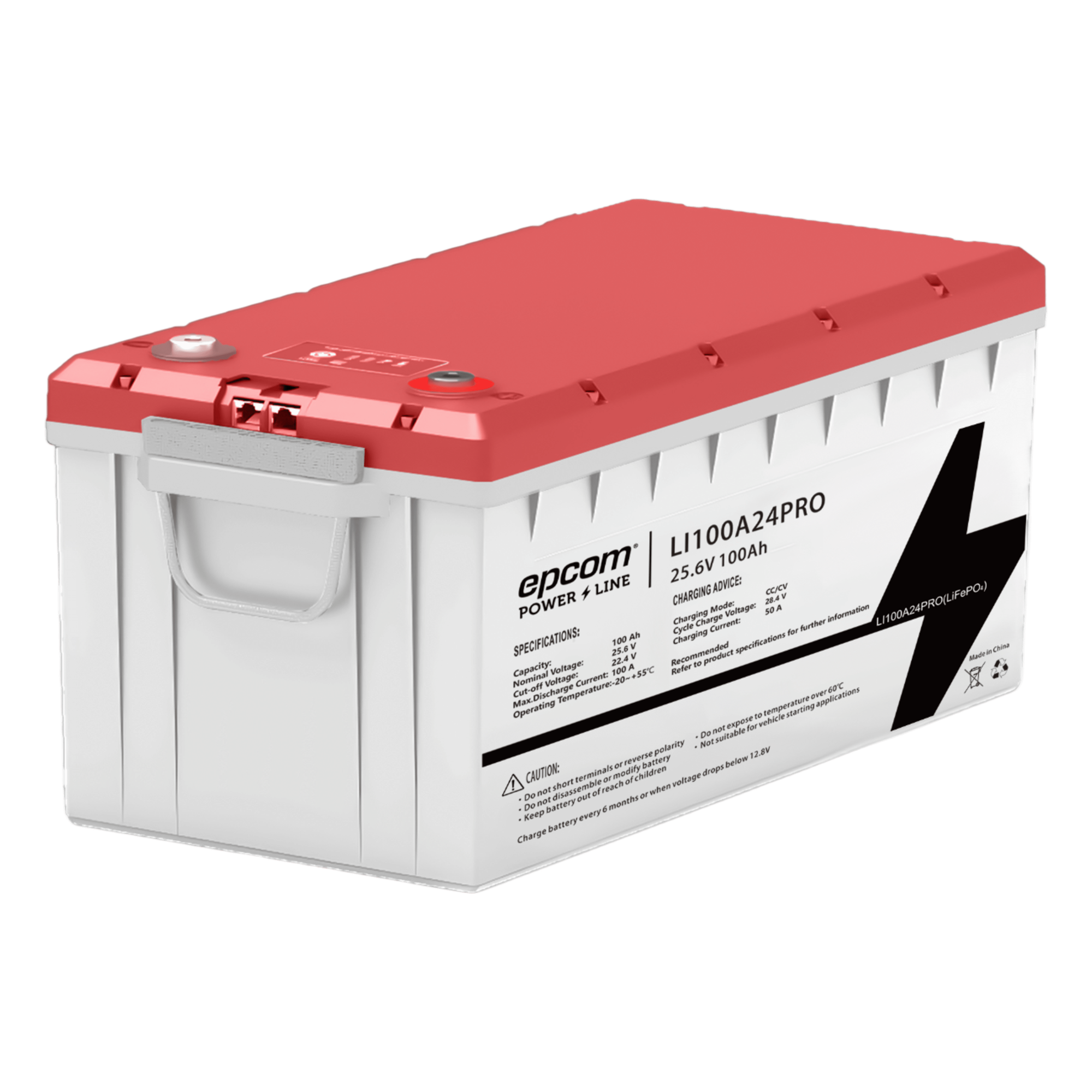 Batería LiFePO4, 2.56 kWh, 25.6V, 100AH / Con BMS Integrado / Vida Útil de más de 3500 Ciclos / Conector RS485 y CAN — EPCOM POWER LINE BY RITAR · SKU LI100A24PRO