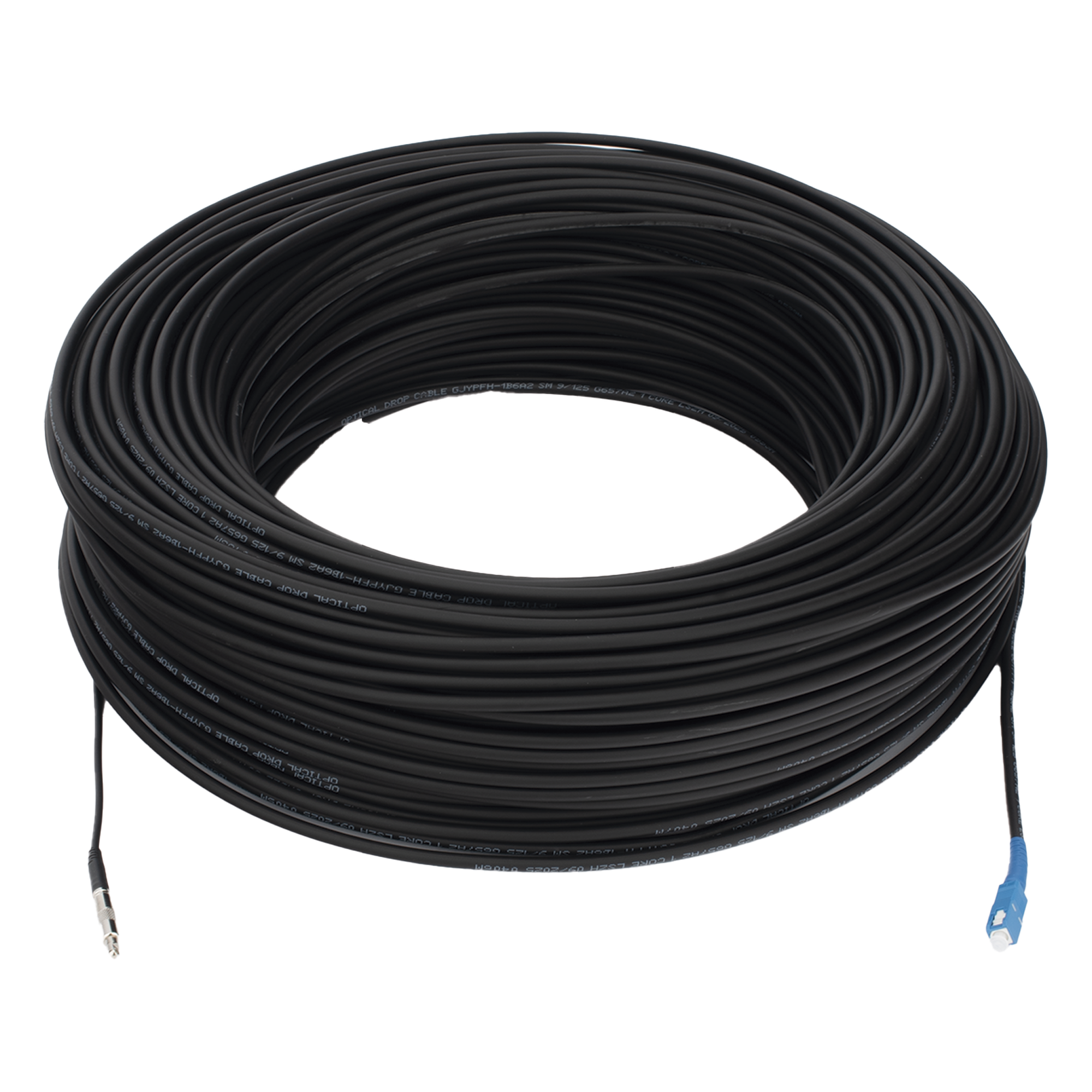 Rollo de Fibra Óptica Drop Redonda G657A2 Monomodo Simplex de 200 Metros (656.17 pies) con Conectores SC/UPC-SC/UPC para Instalaciones Aéreas, Subterráneas o a la Intemperie — LINKEDPRO BY EPCOM · SKU LP-200-SCU
