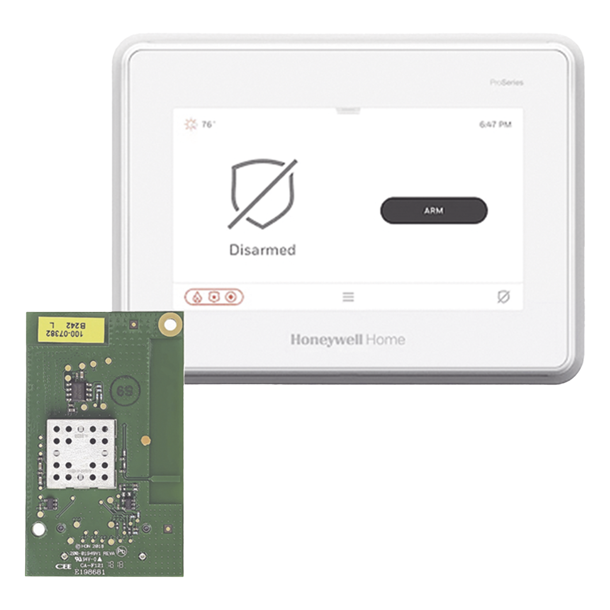 Panel de alarma con pantalla táctil de 7 pulgadas y comunicador WiFi integrado, hasta 250 zonas de seguridad, compatible con sensores DSC, Bosch, 2GIG, ITI y serie 5800 — HONEYWELL HOME RESIDEO · SKU PROA7FAWIFI
