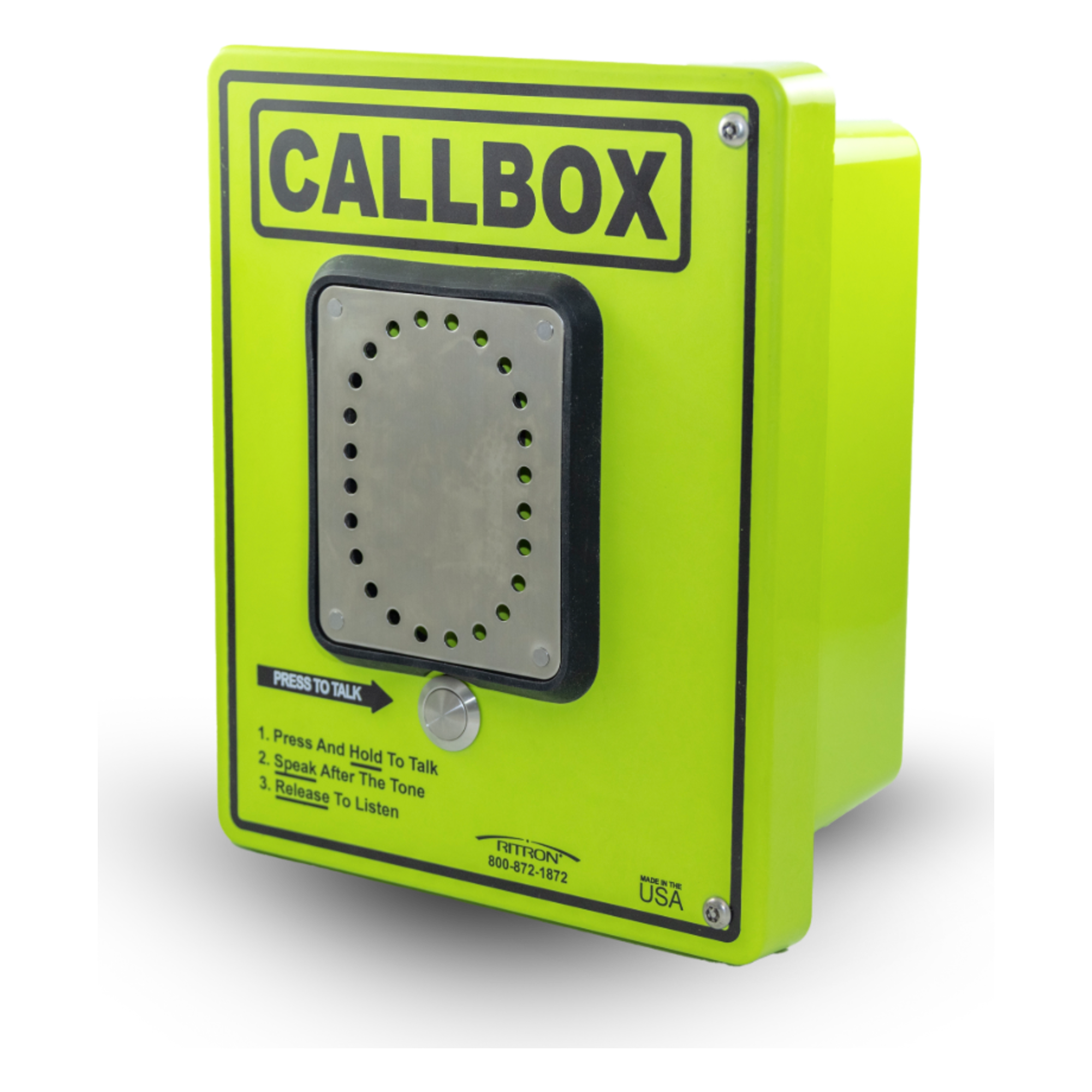 Callbox HD Series / Intercomunicador Bidireccional / 800mW-2W Potencia Transmisión / Audio Ajustable / Enclosure Fibra de Vidrio / Vandal-Resistente / IP65 / Mensajes de Voz Grabables / Control de Acceso por Relay / Sensor Input — RITRON · SKU RQX427HD