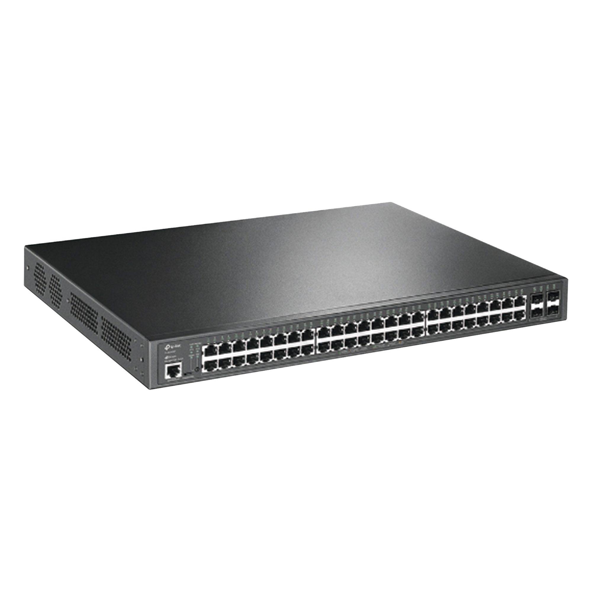 Switch L2+ Omada PoE+ / 48 Puertos PoE+ 10/100/1000 Mbps / 4 Puertos SFP 1G / 2 Puertos Consola (RJ45 y microUSB) / Administración Centralizada Omada o Stand-Alone / Multicast IGMP / Calidad de Servicio / Presupuesto PoE 384W / Montaje en Rack — TP-LINK · SKU TL-SG3452P