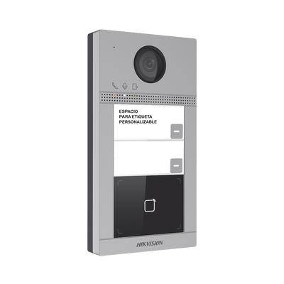 Videoportero IP 2 Megapixel / Llamada y Apertura Remota desde App Hik-Connect (requiere monitor) / PoE / Exterior IP65 + Antivandalico IK08 / 2 Departamentos / Apertura con Tarjeta / Soporta 2 Puertas y hasta 6 Monitores