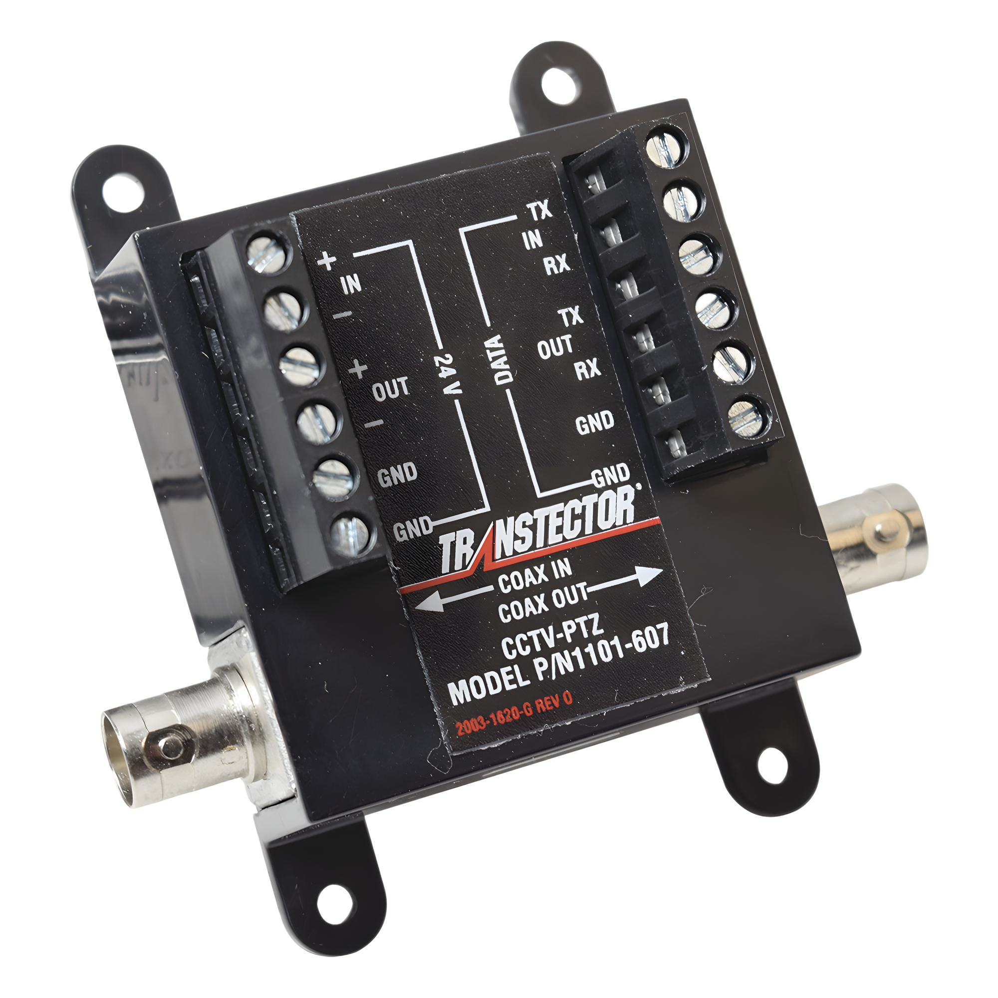 Protector Cámaras PTZ CCTV / SASD / 12-24V + Coaxial BNC + RS-232/422/485 / 150A / Bidireccional — TRANSTECTOR · SKU T-CCTV-PTZ