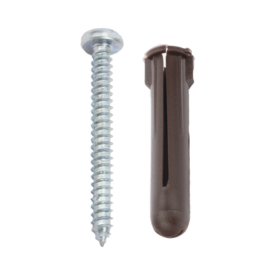 Paquete de 10 taquetes café 1 3/4" y 10 tornillos 10mm x 1 3/4" (1104-05002)