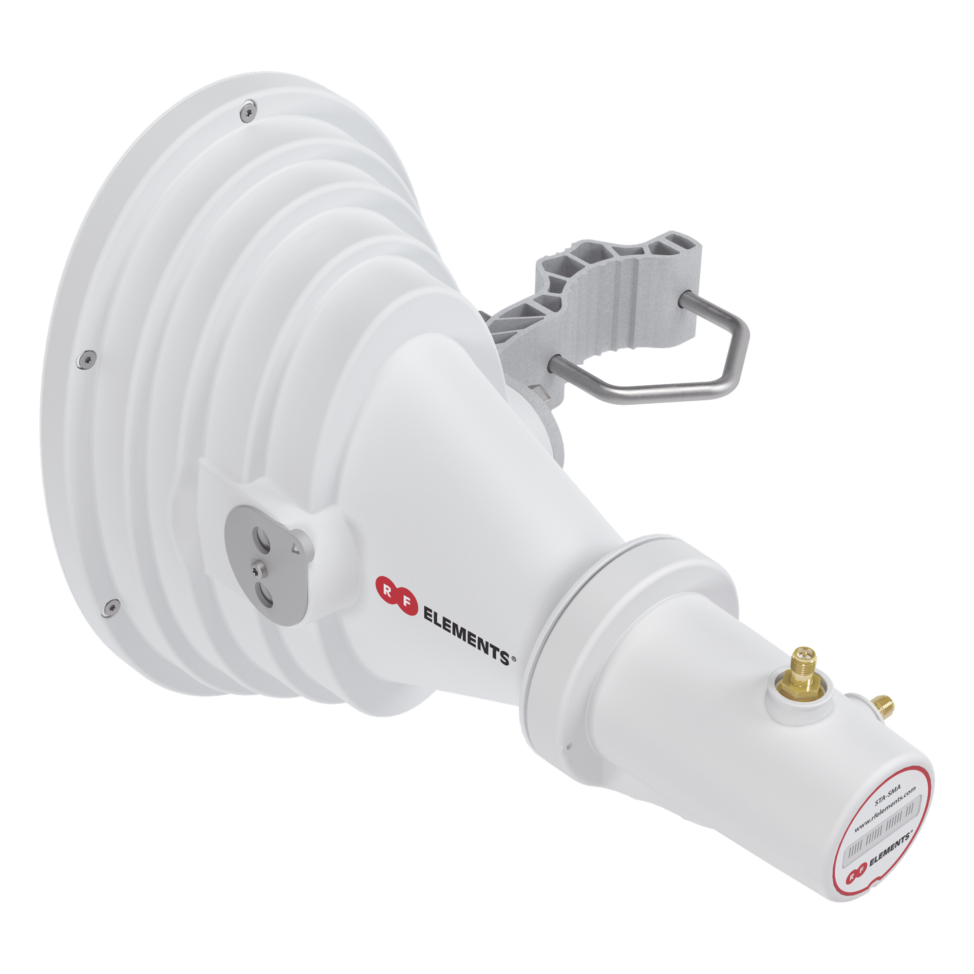 Antena Sectorial Asimétrica Starter Horn de 45º, 5150 - 5950 MHz, ganancia de 17 dBi, conexión directa con radios IS-5AC, PS-5AC y IS-M5, conexión RP-SMA — RF ELEMENTS · SKU STH-A45-USMA