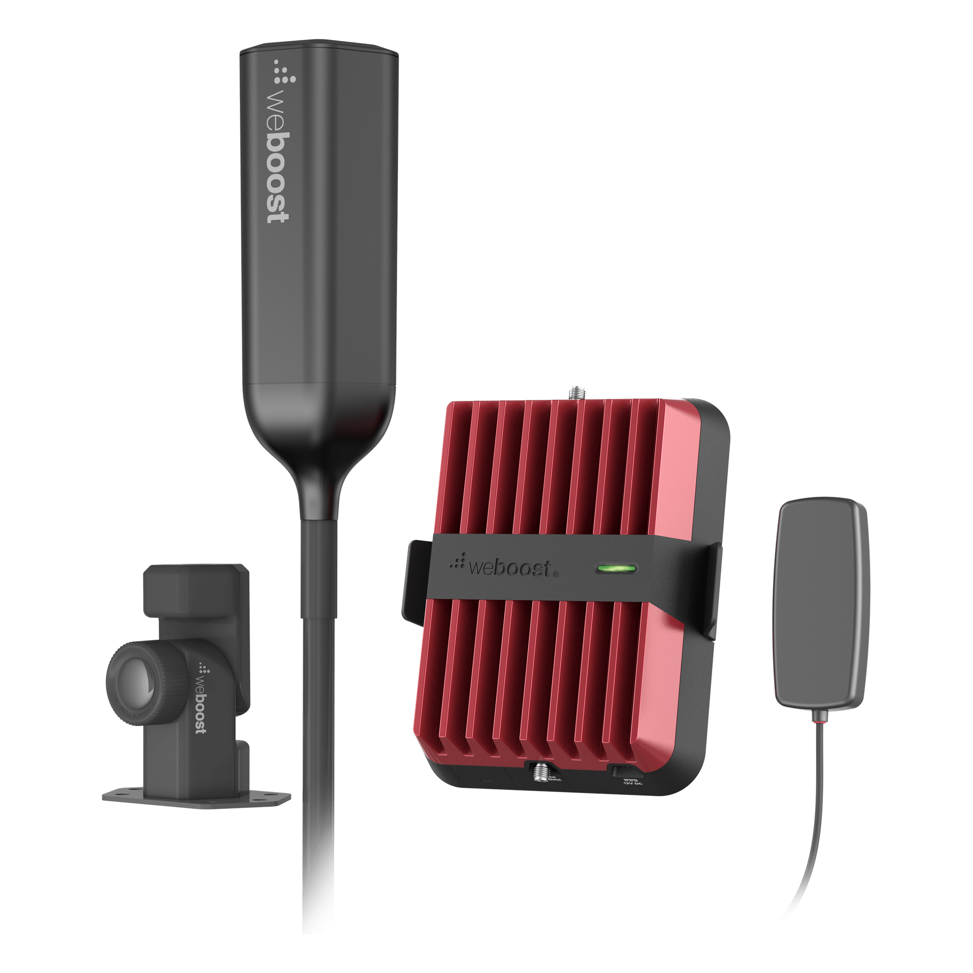 Kit Amplificador Celular Drive Reach Overland para Vehículos Todo Terreno / Llamadas y Datos 2G, 3G y 4G / Amplificación 32X / Tribanda (B5, B2/25 y B4) / Ganancia Máxima 50 dB / Antena Omnidireccional plegable. — WILSONPRO / WEBOOST · SKU 532-061