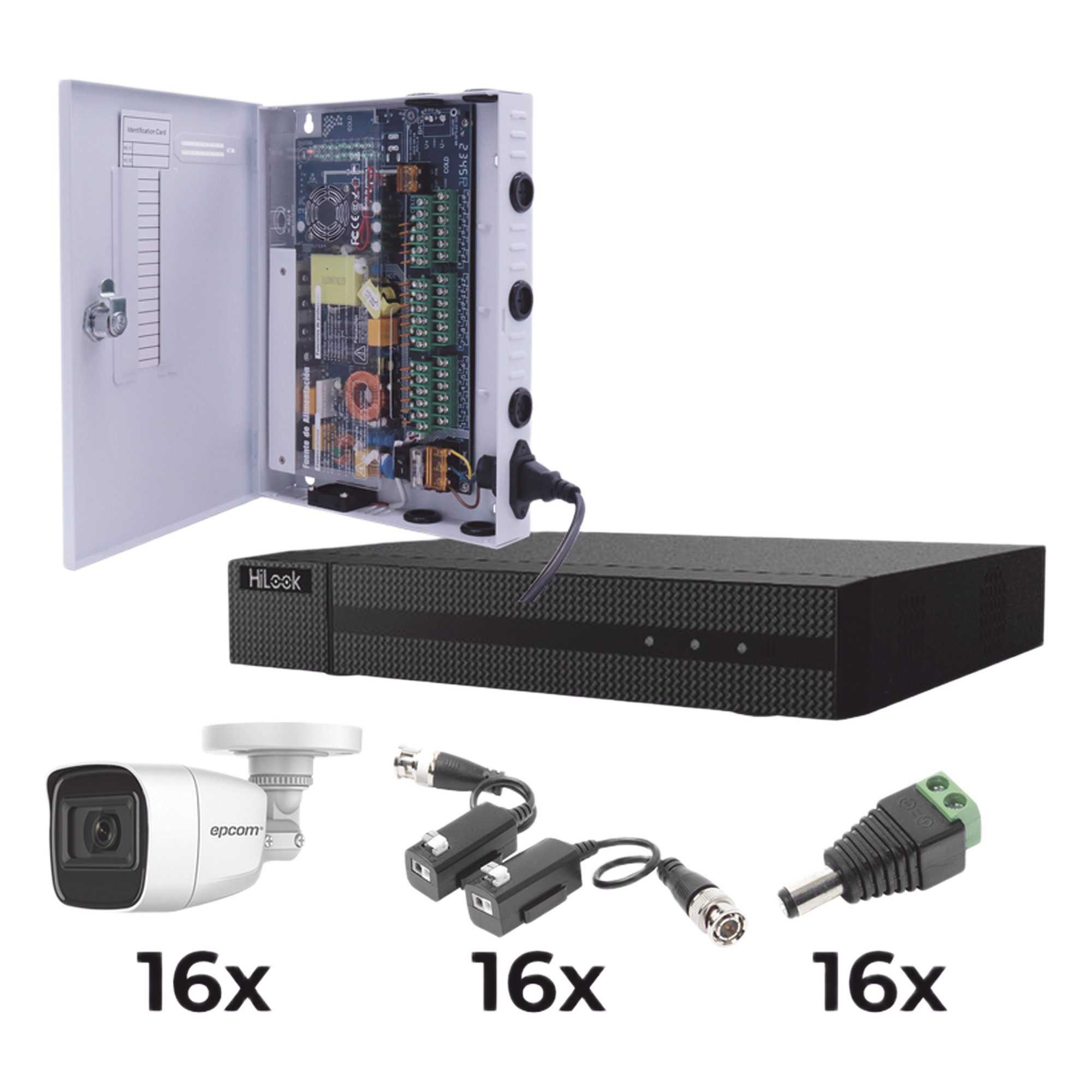KIT TurboHD 1080p / DVR 16 Canales / 16 Cámaras Bala Policarbonato con Microfono (exterior 2.8 mm) / Transceptores / Conectores / Fuente de Poder Profesional — EPCOM PROFESSIONAL · SKU KESTX8T16BGP/A