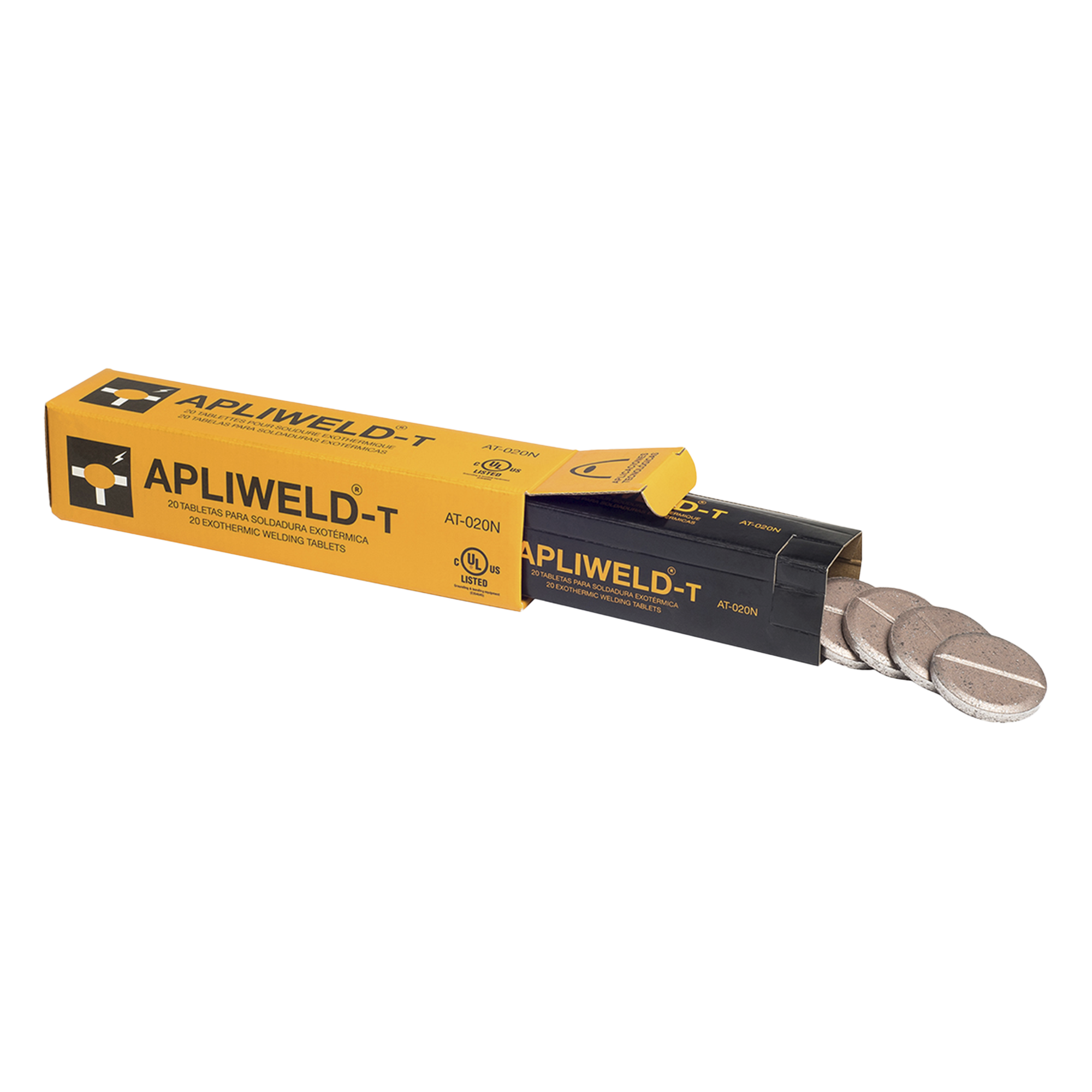 Apliweld-T. Tabletas de Compuesto para Soldadura Exotérmica (Diámetro 43 mm). 20 Piezas. — APLICACIONES TECNOLOGICAS · SKU AT-020-N