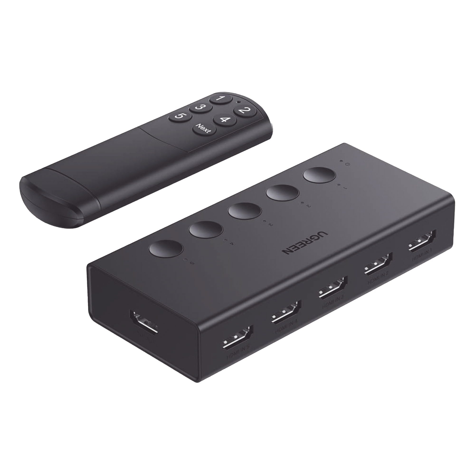 Conmutador HDMI 5X1 | 4K@60Hz | HDMI 2.0, 1.4 | HDCP 2.2, 1.4 | VRR | Dynamic HDR | 3D | CEC | EDID | IR 10 Metros (32.81 Pies) | 18Gbps | Cambio Manual y por Control Remoto | Incluye Cable de Alimentación USB — UGREEN · SKU 90512