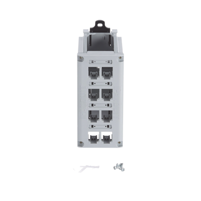 Panel de Parcheo Modular para Cobre, Blindado, de Instalación en Riel DIN Estándar de 35 mm (1.38 pulgadas), 8 Puertos Mini-Com, Color Gris