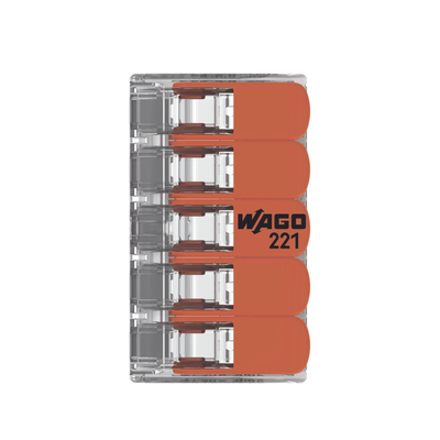 Conector Eléctrico / Borna de Conexión con Palancas / 5 Puntos / 6 mm² Máximo / 30A 450V / Transparente / CAGE CLAMP® / UL-ENEC-CB