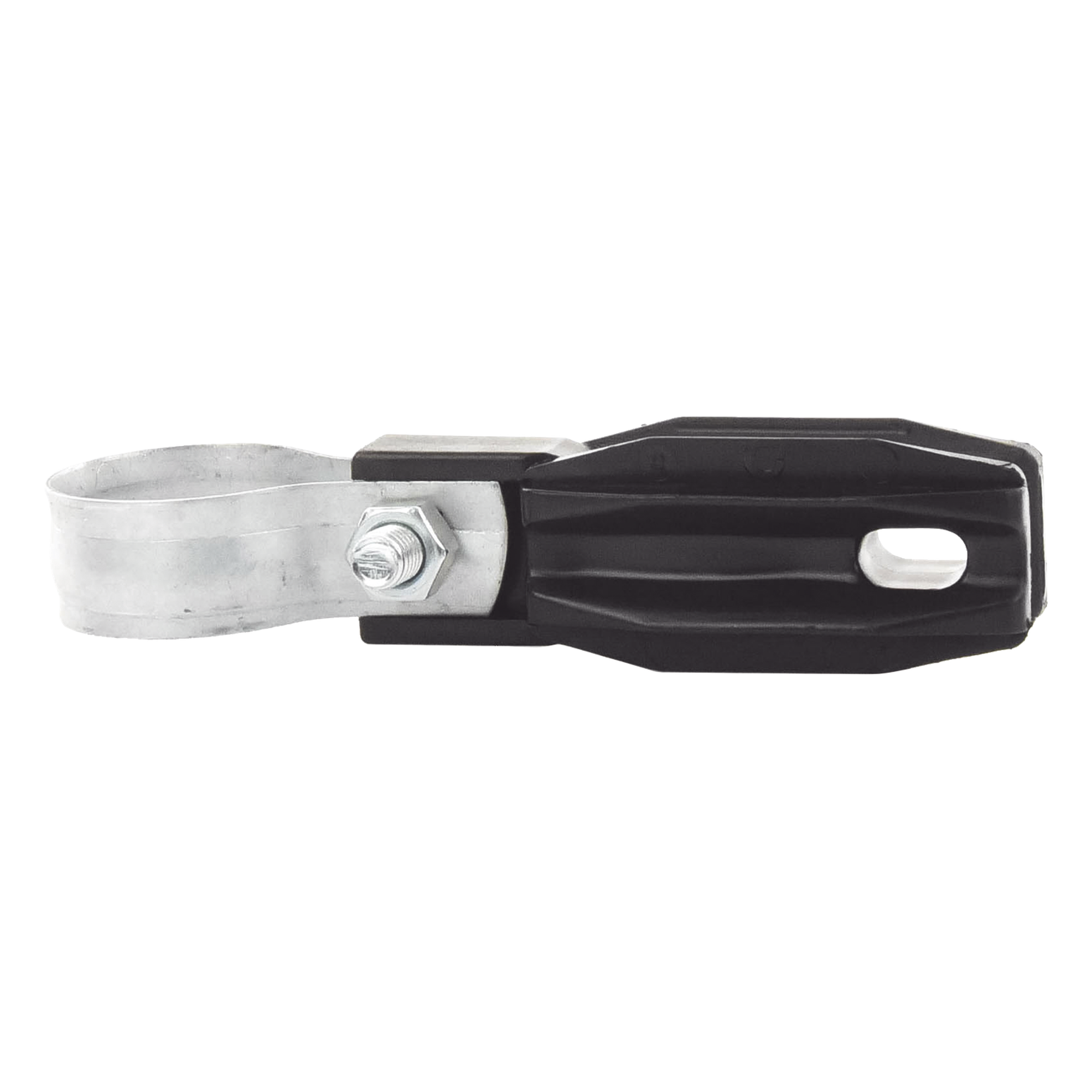 Aislador de Paso o Esquina con Abrazadera / 33-38 mm / Resina Virgen 100% / Anti-Arqueo / Tubería de Malla Ciclónica — SFIRE · SKU SFABRAZADERA
