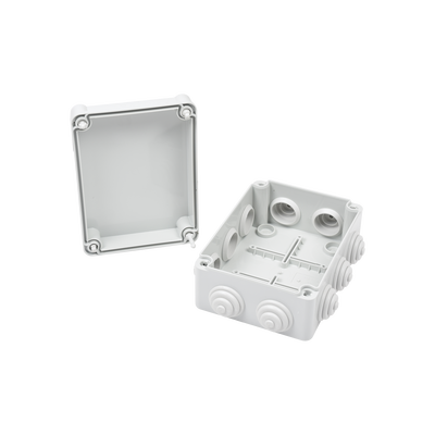 Caja Estanca de PVC Para Derivación y Conexión, 10 Entradas, Tapa con Tornillo de 1/4" de Vuelta, 150x110x70 mm (Área interna), Uso Exterior IP55, Material que no Propaga el Fuego y Libre de Hálogenos