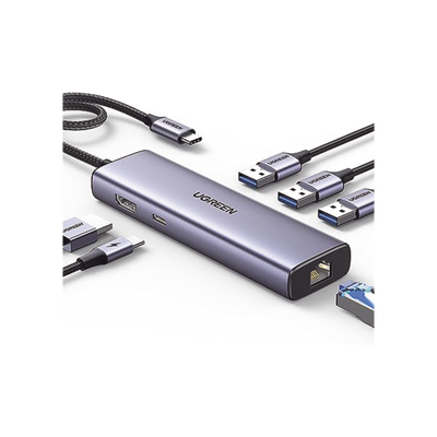 HUB USB-C (Docking Revodok) 6 en 1 | 3 Puertos USB-A 3.0 (5 Gbps) | USB-C PD 100W | HDMI 4K@30Hz | Entrada 1 RJ45 (Gigabit Ethernet) | Chip de Última Generación | Potente Disipación de Calor | Caja de Aluminio.