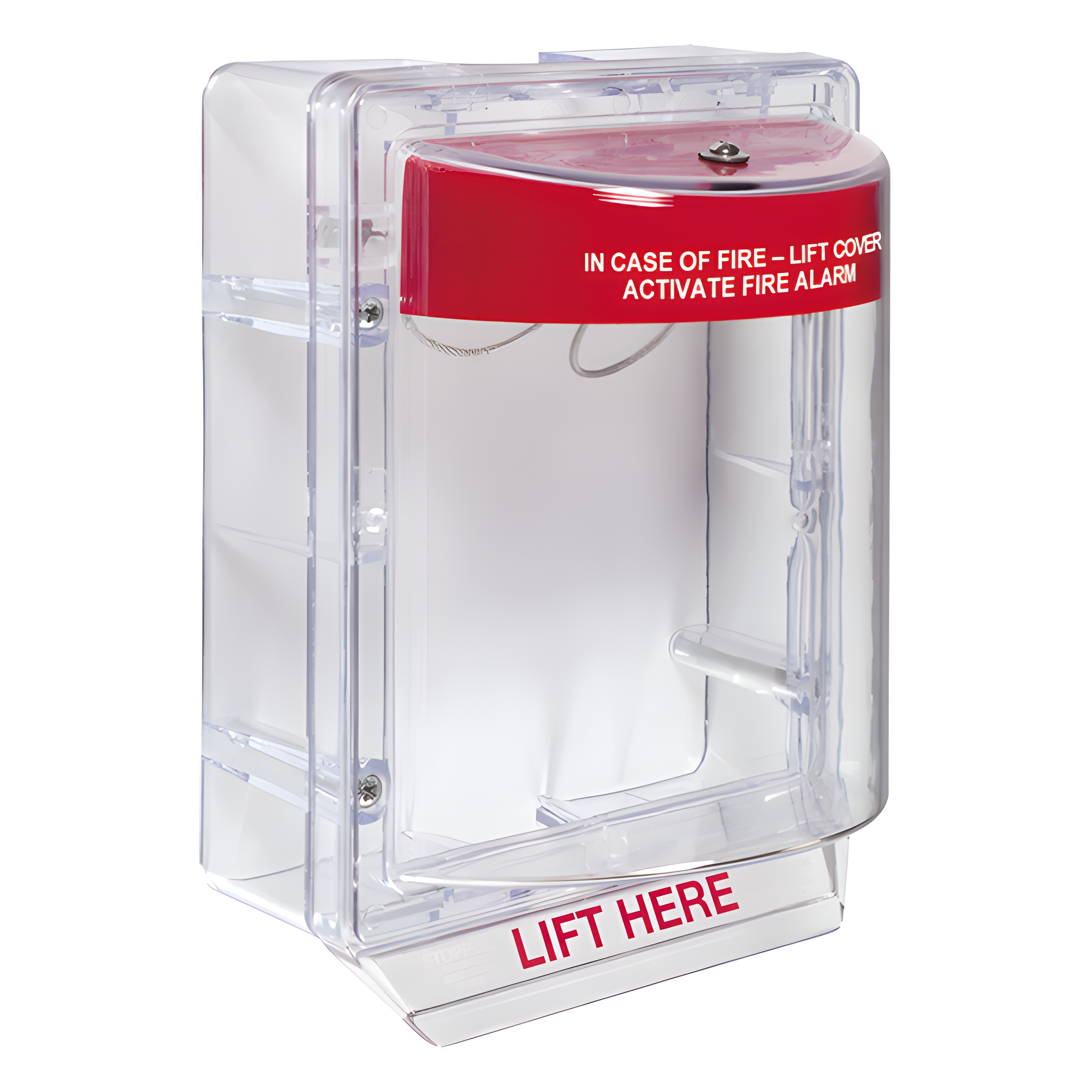 Cubierta Protectora Serie Stopper II® De Policarbonato, Con Bocina, Espaciador Transparente, Montaje en Superficie, Etiqueta en Inglés  — STI · SKU STI-1130
