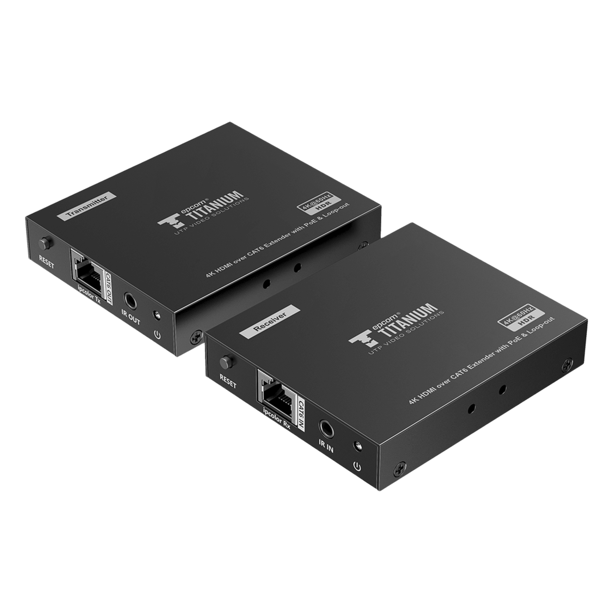 Kit Extensor HDMI para distancias de 70 metros / Resolución 4K x 2K@ 60 Hz/ Cat 6, 6a y 7 / IPCOLOR / CERO LATENCIA / SIN COMPRIMIR / Salida Loop / Control IR / Salida de audio de 3.5mm / PoC — EPCOM TITANIUM · SKU TT-672PRO