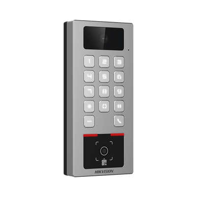Teclado con Lector Físico de QRs para Exterior Antivandálico IP65 & IK09 con función de Videoportero Multiapartamento / Tarjeta, Código QR, PIN o App HikConnect / Cámara 2 MP compatible con NVRs / Soporta b