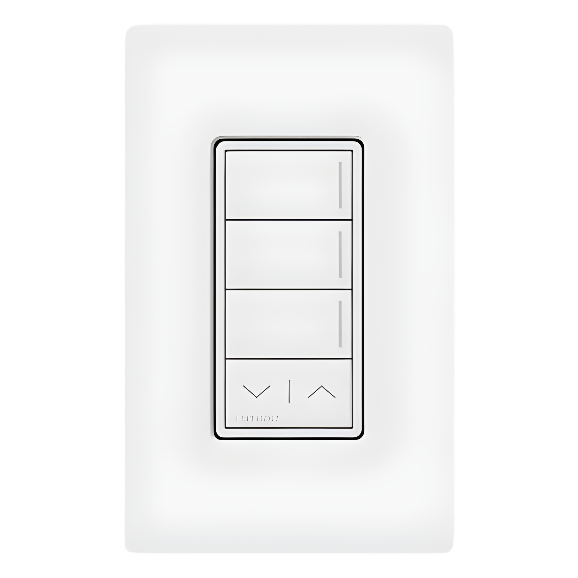 Teclado de escenas Sunnata de 3 botones con funciones de subir y bajar, comunicación inalámbrica Clear Connect, 120-277 V, blanco brillante, para sistema RadioRA 3 — LUTRON RADIORA 3 · SKU RRSTW3RLWH