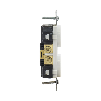 Contacto Dúplex 20 A, 125 V, 2 Polos, 3 Hilos, Cableado Posterior y Lateral, Color Blanco (Nema 5-20R).