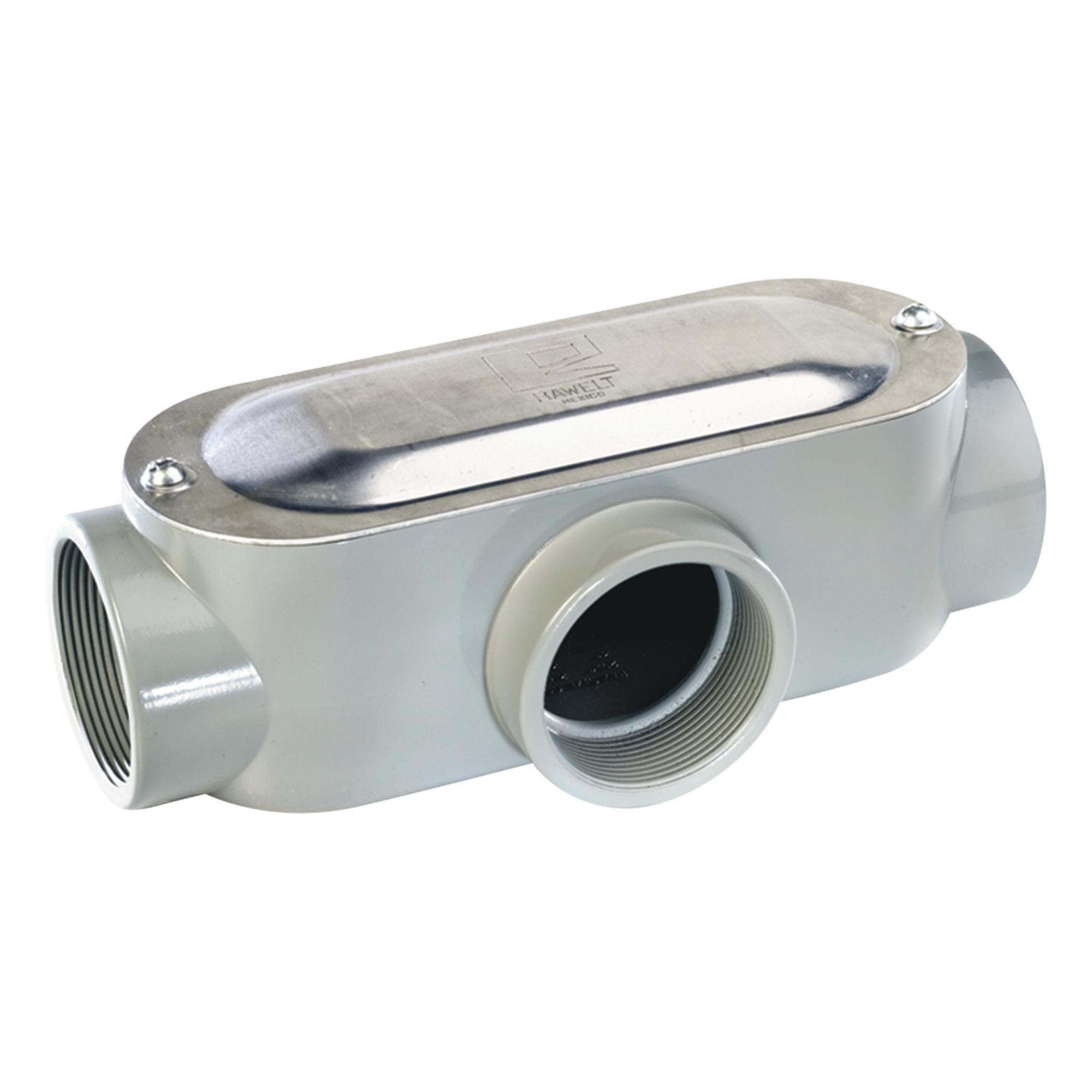 Caja oval roscada tipo T de 1 1/4" (31.8 mm) incluye tapa y tornillos. — RAWELT · SKU OT-0097C