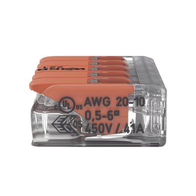 Conector Eléctrico / Borna de Conexión con Palancas / 5 Puntos / 6 mm² Máximo / 30A 450V / Transparente / CAGE CLAMP® / UL-ENEC-CB