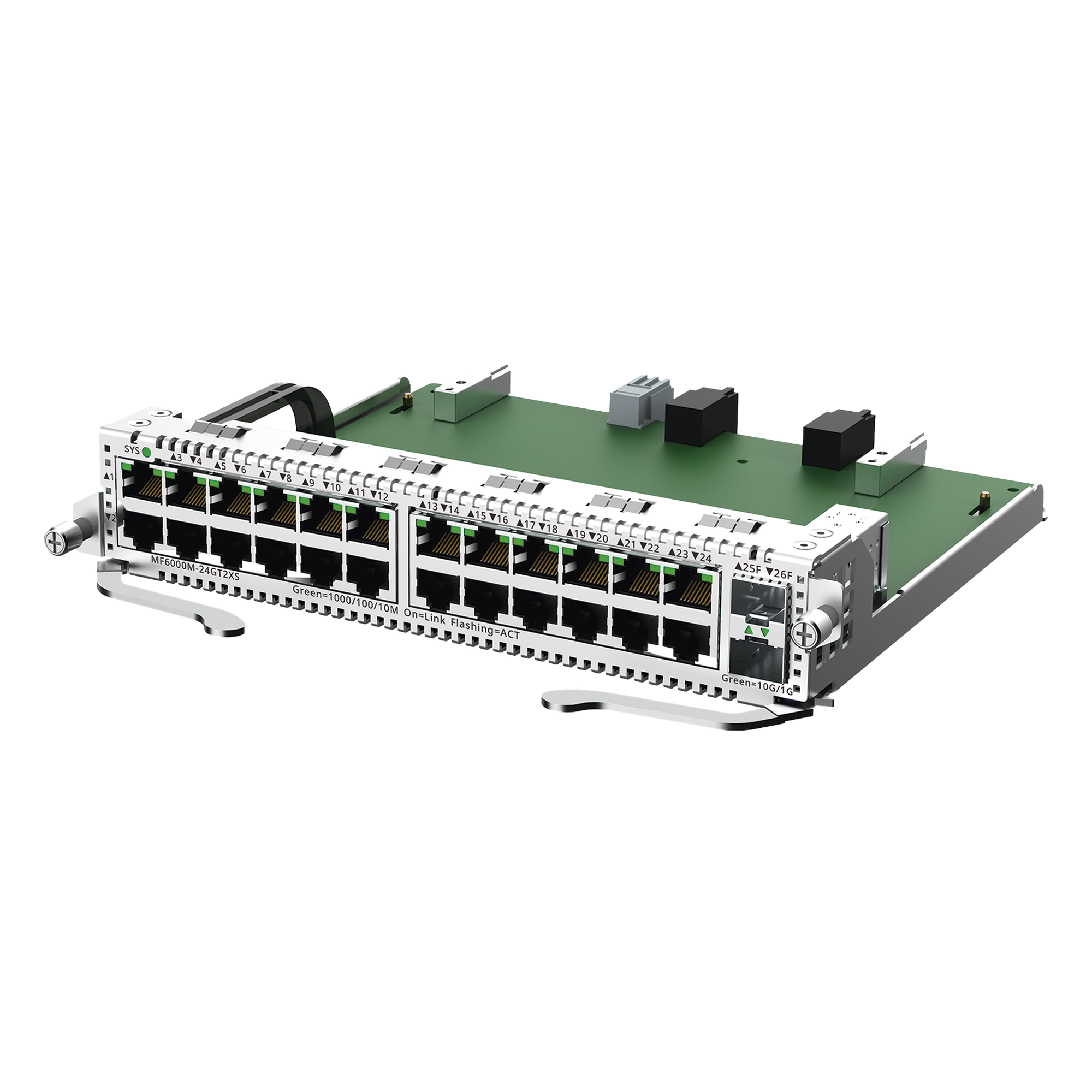 e-Lighten Tarjeta Modular para OLT modelo RG-NBF6002M, 24 puertos Ethernet de 1G, 2 puertos SFP+ de 10G — RUIJIE · SKU MF6000M-24GT2XS