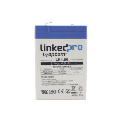 Batería de respaldo 6 V | 4.5 Ah | AGM | Especial para Seguridad Electrónica | UPS | Sistemas de Emergencia | Vida útil 5 años | Terminales F1 + Adaptador F2