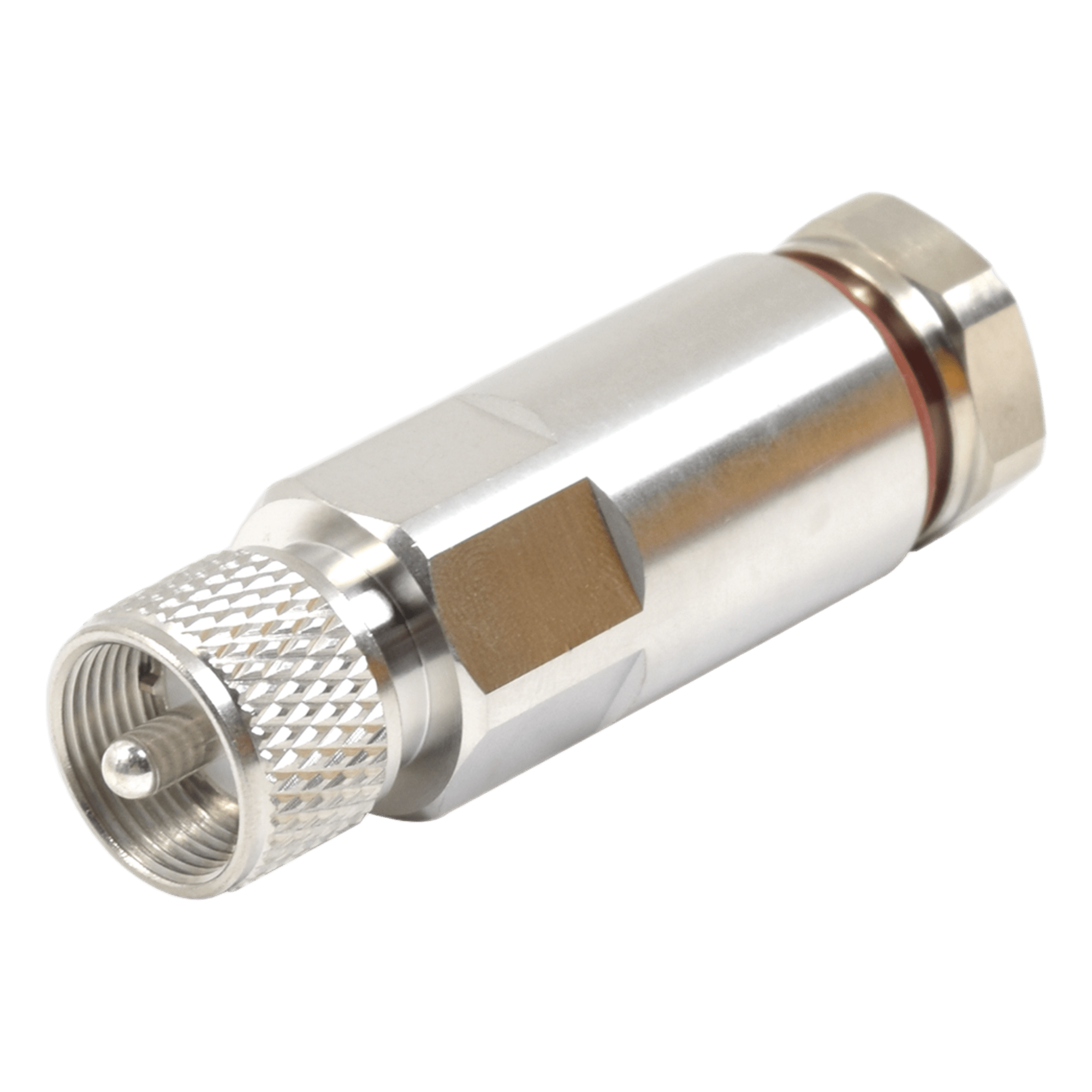 Conector UHF Macho (PL-259) para Cable HELIAX de 1/2" LDF4-50A, LP-450A, Tipo Rosca, Bronce Blanco/ Plata/ Teflón. — RF INDUSTRIES,LTD · SKU RFU-502-H1