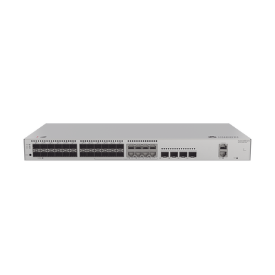 Switch de Distribución/Core Gigabit Administrable Capa 3 / 24 puertos 1GE SFP ( Combo con 8 Puertos 10/100/1000 Mbps) / 4 Puertos 10GE SFP+ Uplink / ERPS / Rutas Estáticas / iStack / Administración Nube Gratis