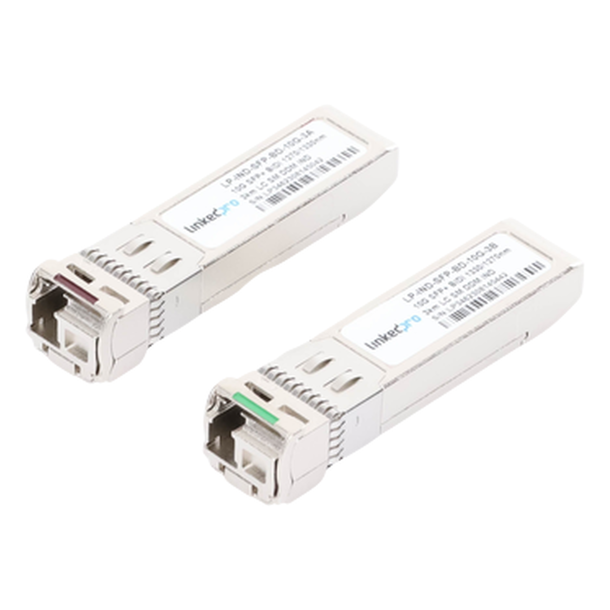 Transceptores Ópticos Industriales Bidireccionales SFP+ (Mini-Gbic) / Monomodo 1270 & 1330 nm / 10 Gbps / 10GBASE / Conector LC/UPC Simplex / DDM / Hasta 3 km / 2 Piezas — LINKEDPRO BY EPCOM · SKU LP-IND-SFP-BD-10G-3