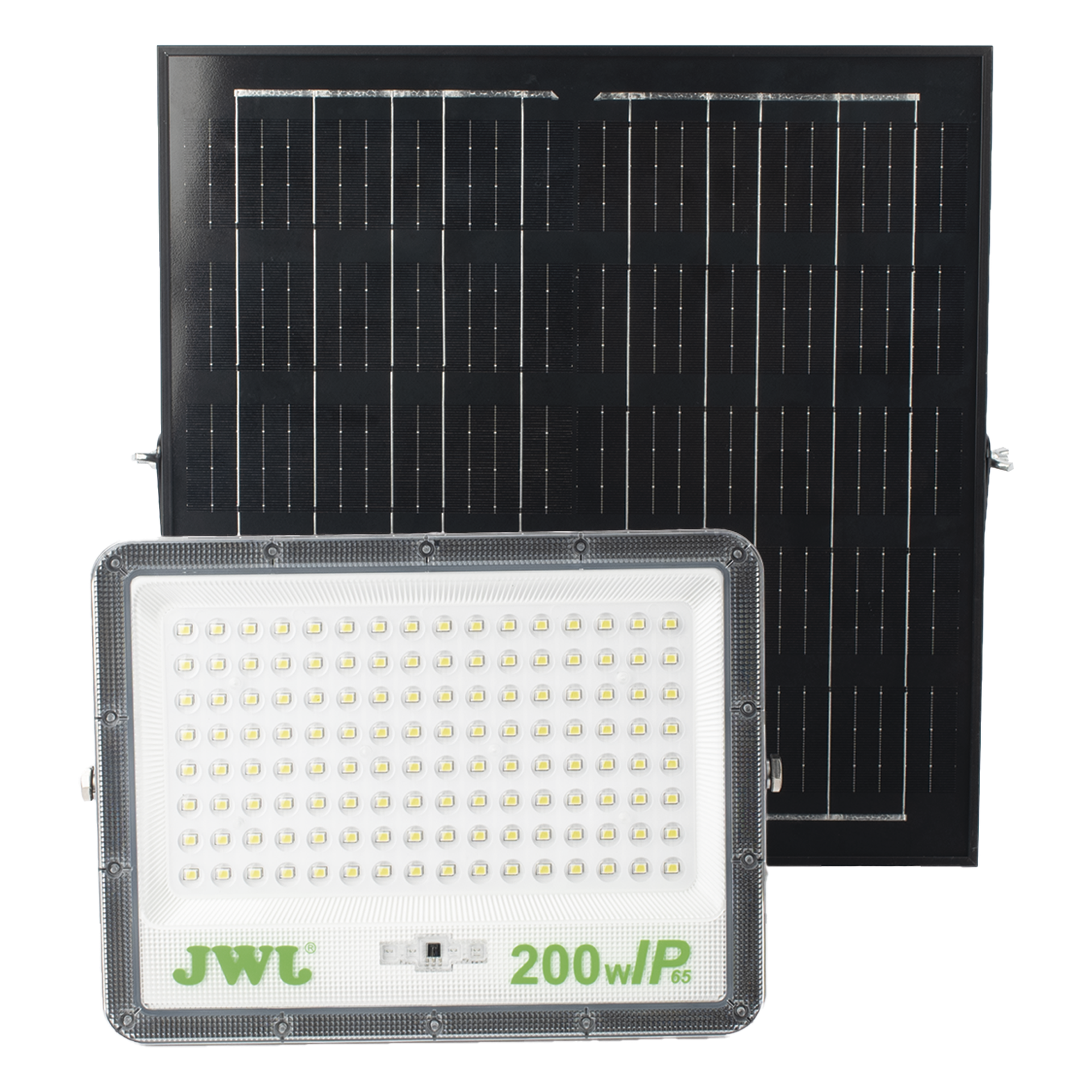 Reflector de 200 W con Panel Solar  /  Batería 3.2  V CD / T.C.C. 6 500 K / IP65. — JWJ · SKU JLRE-SOL-01-200N